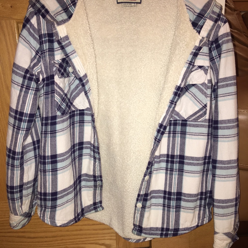 Boston Traders fleece-lined Sherpa flannel shirt with a hood size S girls